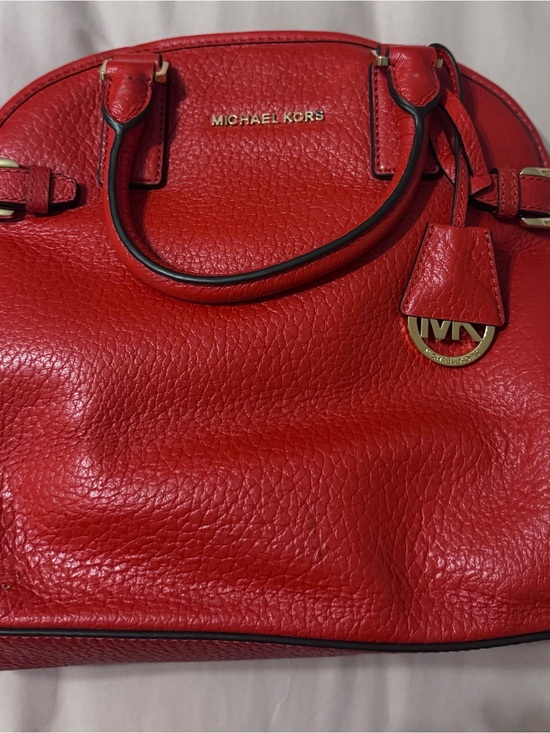 Michael Kors Handbags - Michael Kors Red Pebbled Leather Dome Satchel with Gold-Tone Hardware